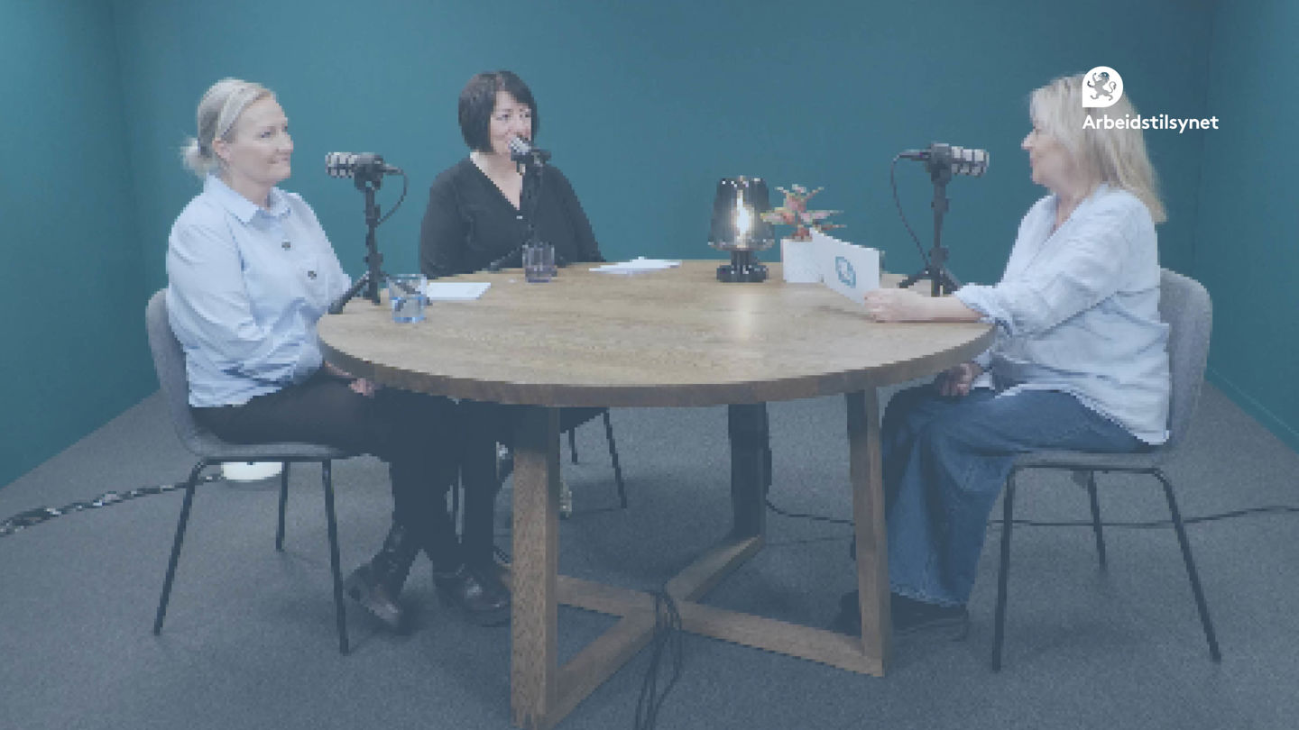 Bilde fra webinaret av programleder Marit, og de to gjestene. De sitter mot hverandre rundt et stort, rundt bord med mikrofoner foran seg.